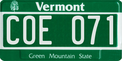 VT license plate COE071