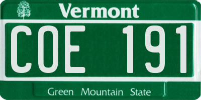 VT license plate COE191