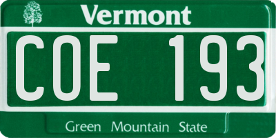 VT license plate COE193