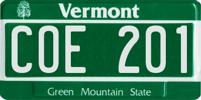 VT license plate COE201