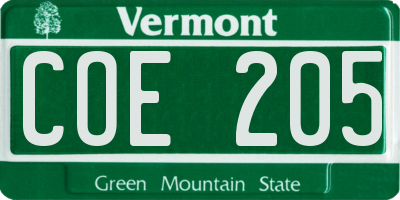 VT license plate COE205