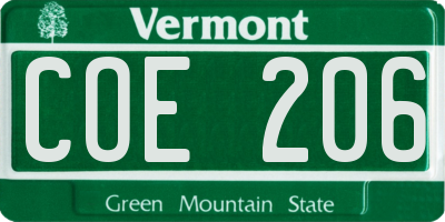 VT license plate COE206