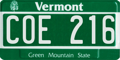 VT license plate COE216