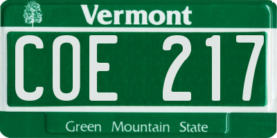 VT license plate COE217