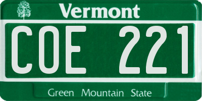 VT license plate COE221