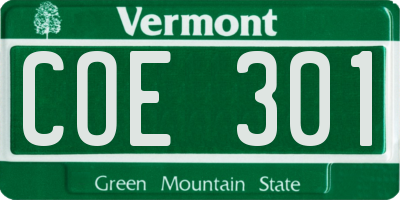 VT license plate COE301
