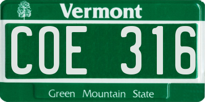 VT license plate COE316