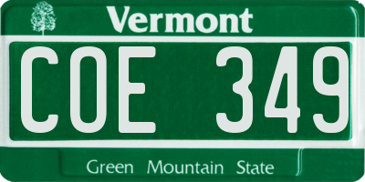VT license plate COE349