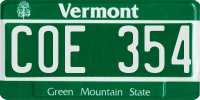VT license plate COE354