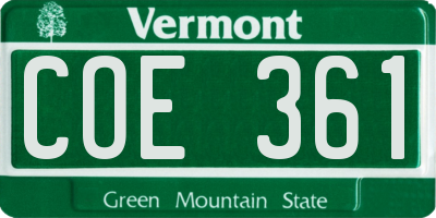 VT license plate COE361