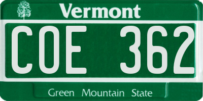 VT license plate COE362