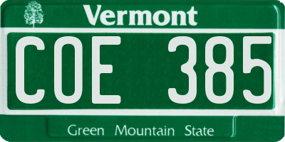 VT license plate COE385