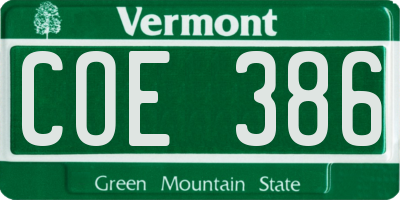VT license plate COE386