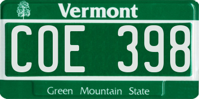 VT license plate COE398