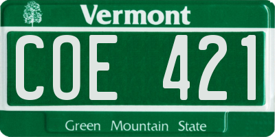 VT license plate COE421