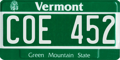 VT license plate COE452