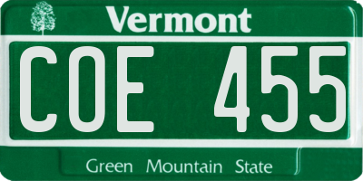 VT license plate COE455