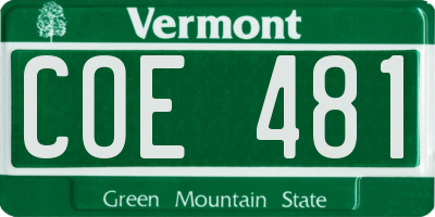 VT license plate COE481