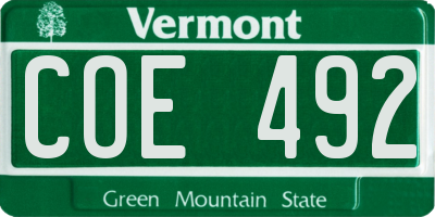 VT license plate COE492