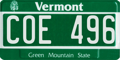 VT license plate COE496