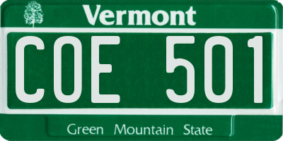 VT license plate COE501