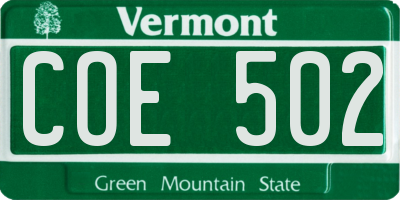 VT license plate COE502