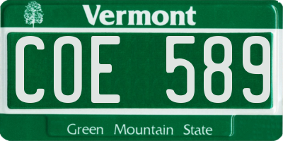 VT license plate COE589