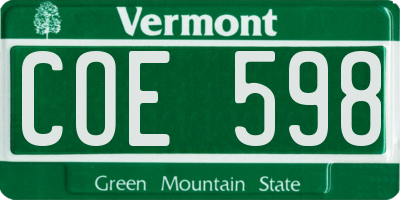 VT license plate COE598