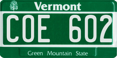 VT license plate COE602