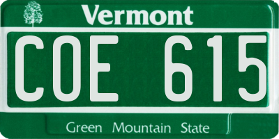 VT license plate COE615