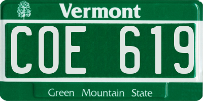 VT license plate COE619