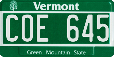 VT license plate COE645