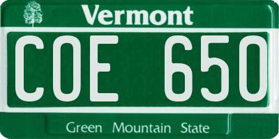 VT license plate COE650