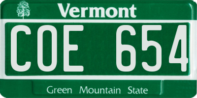 VT license plate COE654
