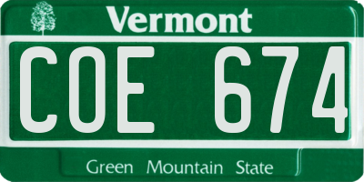 VT license plate COE674