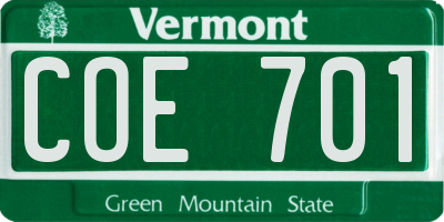 VT license plate COE701