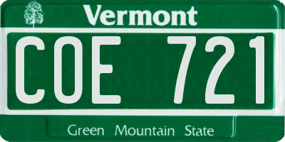 VT license plate COE721