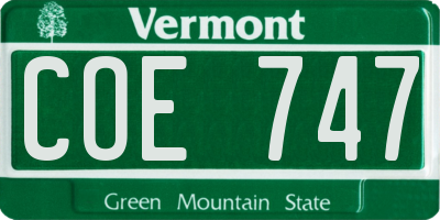 VT license plate COE747