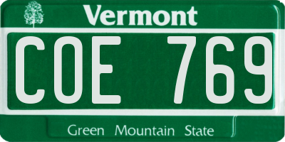 VT license plate COE769