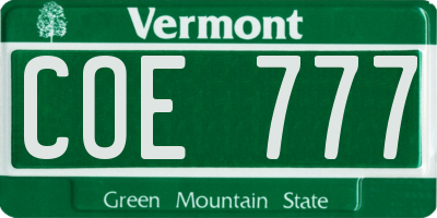 VT license plate COE777