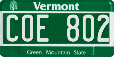 VT license plate COE802