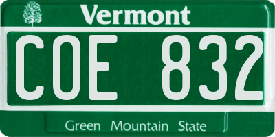 VT license plate COE832