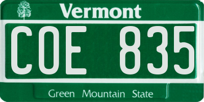 VT license plate COE835