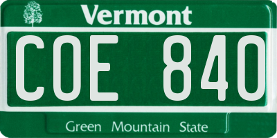 VT license plate COE840
