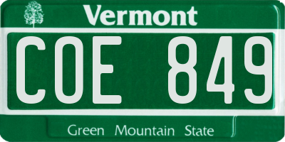 VT license plate COE849