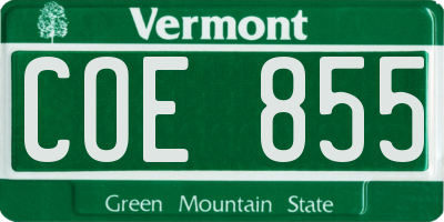 VT license plate COE855