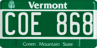 VT license plate COE868