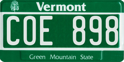 VT license plate COE898
