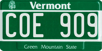 VT license plate COE909