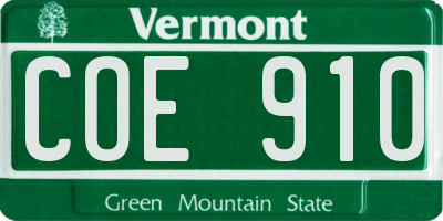 VT license plate COE910